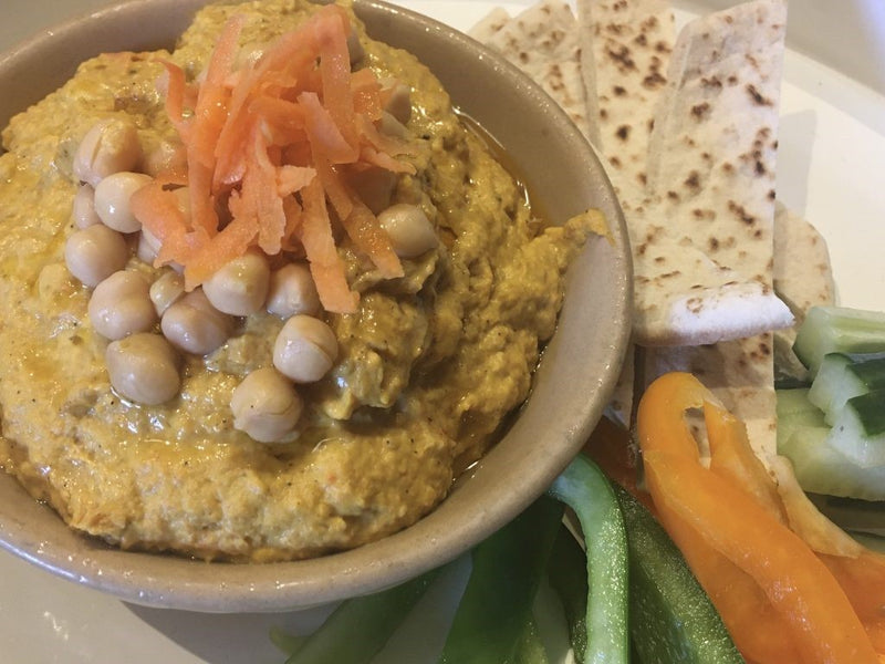 Hummus with Broighter Gold Lemon oil and Garlic flatbreads by Chef Paula McIntyre MBE