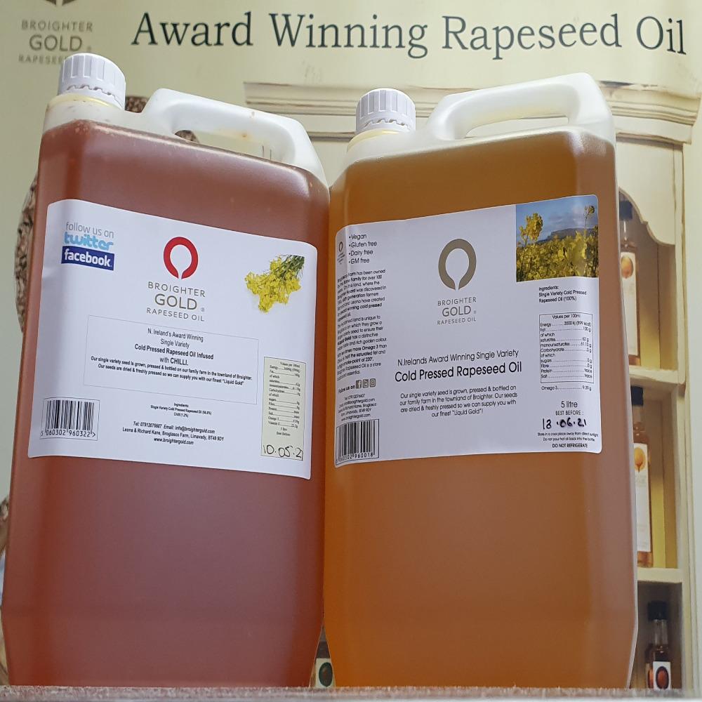 5 litre Catering size Natural & Infused Rapeseed Oil Broighter Gold Rapeseed Oil buy online uk ireland cotswold gold yorkshire rapeseed oil